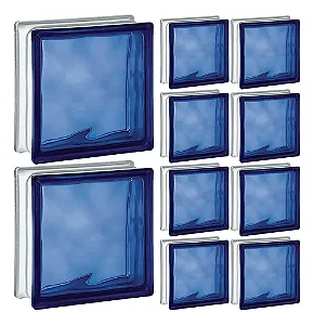 Kit 10 Tijolo Bloco De Vidro Colorido 19x19x8 Azul Escuro Tradestar