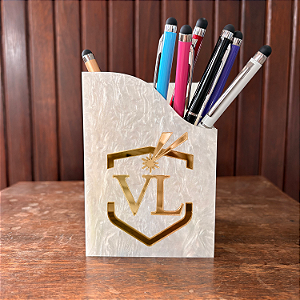 Porta canetas e pincéis de acrílico personalizado com a sua logo