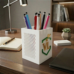 Porta canetas e pincéis de acrílico personalizado com a sua logo, lateral frisada