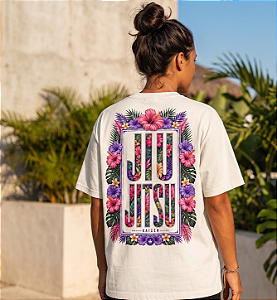 Camiseta Oversized Jiu Jitsu Estampa Floral Tropical