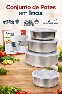 Conjunto Potes Inox 3 Peças com Tampa Plástica
