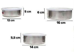 Conjunto Potes Inox 3 Peças Tampa Plástico
