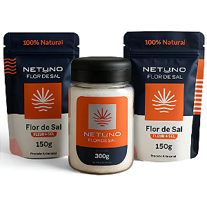 Kit com 2 Refil de Flor de Sal Netuno Gourmet Sachê 150g Cada Mais 1 Pote 300g