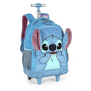 Mochila Infantil Escolar Rodinhas Stitch Azul 3D Luxcel
