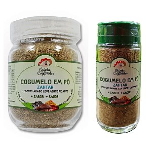 Zahtar com cogumelos: blend aromático com toque umami para finalizar legumes, ovos, carnes, pães e pastas. Escolha o tamanho: 70 g ou 35 g.
