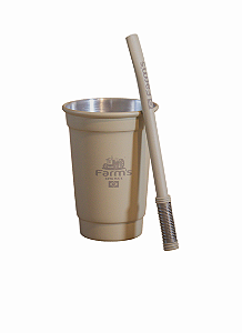 Kit Tereré Farm's Copo Aluminio 330ml + Bomba inox de mola