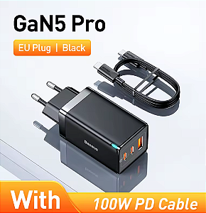 Ultra Charge Baseus GaN5 Pro 65W + Cabo 100W - Branco