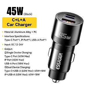 Essager Turbo 45W carregador veicular