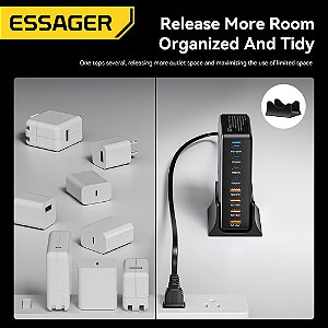 Essager 320w gan carregador 8 portas usb tipo c estação de carregamento desktop