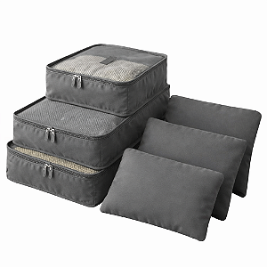 Kit 6 Organizadores de Mala para Viagem Cinza
