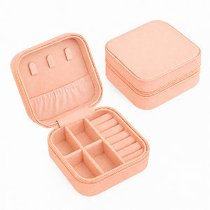 Mini Porta-Jóias em Couro Sintético Salmão