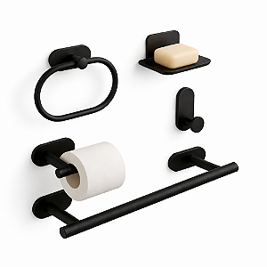 Kit Banheiro Acessórios Suporte Inox Autoadesivo Com 5 Peças