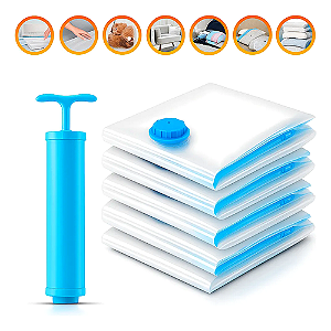 Kit 5 Sacos a Vácuo para Armazenamento com Bomba Manual