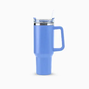 Copo Térmico Grande 1200 Ml Canudo Parede Dupla - AZUL CLARO