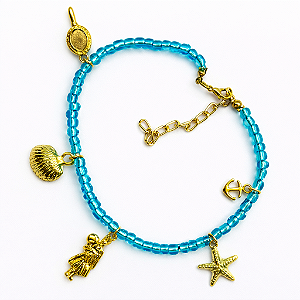 Tornozeleira de Iemanjá Azul Claro Ajustável com Pingentes