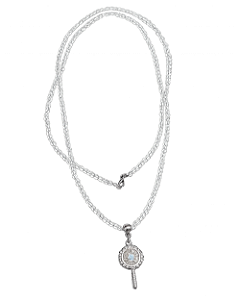 Colar de Miçangas Iemanjá com Pingente Espelho Prateado