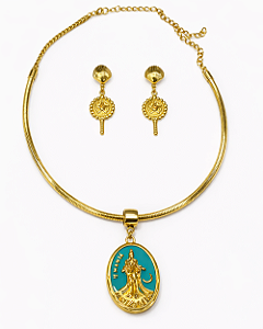 Kit Iemanjá Banhado a Ouro 18K – Choker Medalha e Brinco Búzios