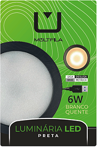 LUMINARIA LIGA DESLIGA BRANCO QUENTE 6W PRETO MULTFILA