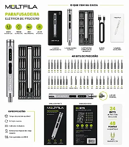 PARAFUSADEIRA ELETRICA RECARREGAVEL DE PRECISAO C/ 48 BITS MULTFILA