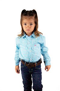 Camisa Infantil Feminina Manga Longa Xadrez Azul