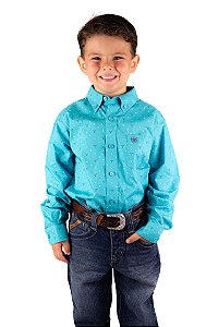 Camisa Infantil Masculina Ariat Manga Longa Azul