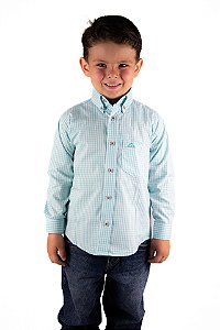 Camisa Infantil Masculina Manga Longa Xadrez Verde Água