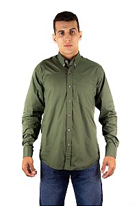 Camisa Masculina Manga Longa Stable Brand Verde Musgo lisa