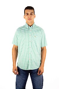Camisa Masculina Manga Curta Stable Brand Xadrez Clássico Verde