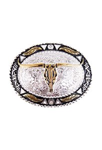 fivela country long horn black silver