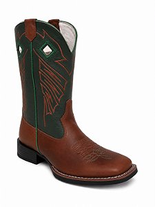 Bota Masculina couro brown light com Cano Verde