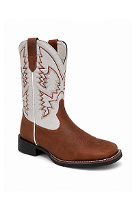 Bota Couro Havana com Cano Branco