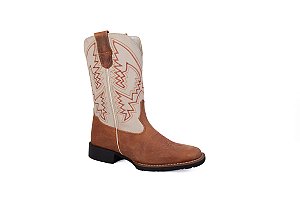 Bota Couro Havana com Cano Branco