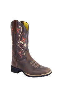Bota Feminina Stable Brand flor marrom cafe