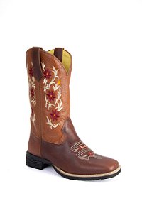 Bota Feminina Stable Brand flor marrom