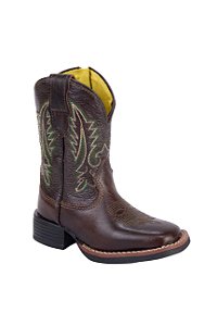 Bota Western Infantil Masculina marrom costura verde