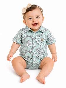 Body manga curta stable paisley turquesa