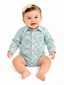Body manga longa stable paisley turquesa