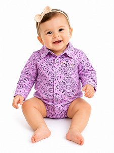 Body manga longa stable paisley rosa