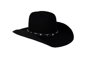 Bandinha de couro para chapeu - Black long horn / star