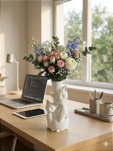 Vaso Gatinhos – Decoração para Quartos Infantil bebês Salas Home Office Presente Mãe de Gatos - Plástico - 18cm