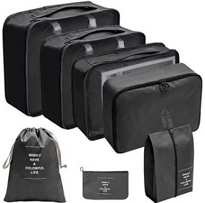 Kit Organizador de Mala 7 Peças Premium com Bolsa para Sapatos e Saco com Cordão