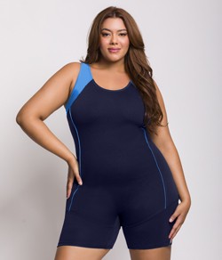 Maiô Fitness Azul com Recortes Contrastantes