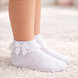 Meia Sapatilha Infantil com Renda e Laço