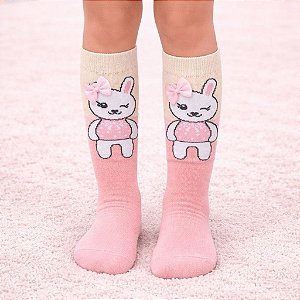 Meia 3/4 Infantil de Coelhinho com Laços e Pompons