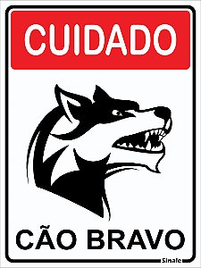 Placa Cuidado Cão Bravo 20x15cm