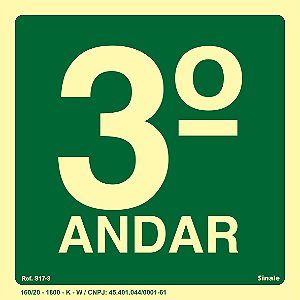 Placa de sinalização Fotoluminescente S17 Pavimento 3º Andar