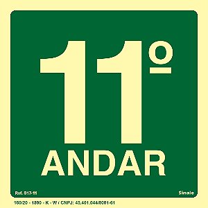 Placa de sinalização Fotoluminescente S17 Pavimento 11º Andar