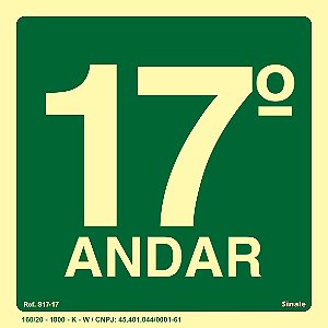 Placa de sinalização Fotoluminescente S17 Pavimento 17º Andar