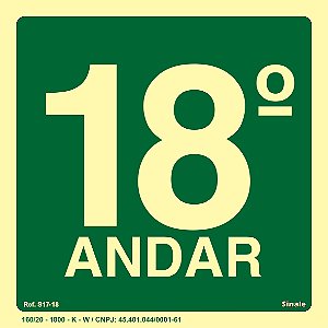 Placa de sinalização Fotoluminescente S17 Pavimento 18º Andar