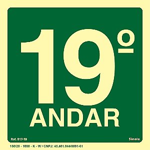 Placa de sinalização Fotoluminescente S17 Pavimento 19º Andar